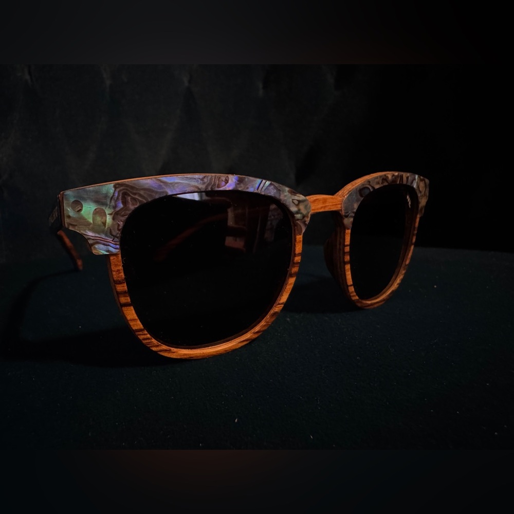 Wood-Effect Brown & Abalone Accent Sunglasses